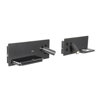 2 db fekete fali lámpa készlet, LED-del, USB-vel és indukciós töltővel - Riza kép