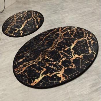  2x Fürdőszobai szőnyeg GOLDES 60x100 cm fekete/arany színben  kép