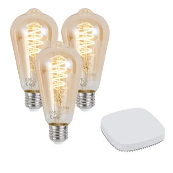 3 darabos intelligens E27-es dimmelhető LED izzókészlet ST64 4,9W 320 lm 2500K Zigbee Smart Hub-bal kép