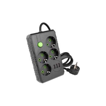 4-es elosztó , dugaljzat , hosszabbító , kapcsolós ,  2m-es kábellel , 3 x USB , fekete , Modi kép