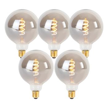 5 db E27-es dimmelhető LED izzó, G125-ös spirál izzószál, füstüveg, 4W, 120lm, 1800K kép