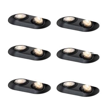6 darabos, lekerekített, süllyesztett spotlámpa készlet fekete GU10 50mm 2-lámpás - Hubs kép