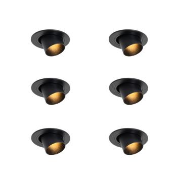 6 darabos süllyesztett spotlámpa készlet fekete GU10 35mm kerek dönthető - Installa kép