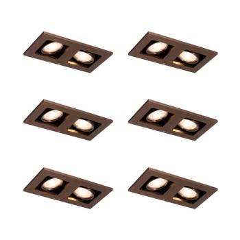 6 darabos süllyesztett spotlámpa készlet sötét bronz téglalap alakú 2-fényű állítható - Qure kép