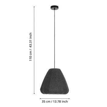 Akasztólámpa Barlaston, Ø 35 cm, fekete/szürke, fém, szövet kép