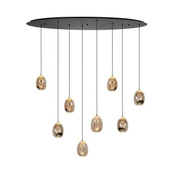 Akasztólámpa Golden Egg, borostyán/arany, hossza 100 cm, 8-light üveg kép