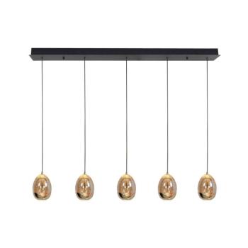 Akasztólámpa Golden Egg, borostyán/arany, hossza 107 cm, 5 lámpás üveg kép