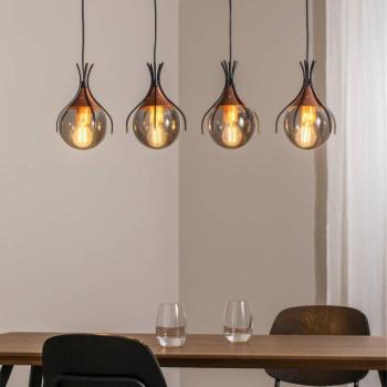 Akasztólámpa Sinka füstszürke/antik arany 80 cm üveg/fém 4flg. kép