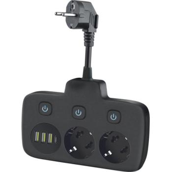  Aljzatelosztó kapcsolóval LINEA 2x230V + 4xUSB A/C SCHUKO fekete  kép