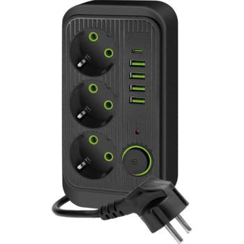  Aljzatelosztó kapcsolóval LINEA 3x230V + 5xUSB A/C 1,5 m SCHUKO fekete  kép