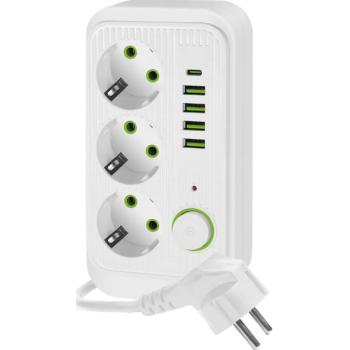  Aljzatelosztó kapcsolóval LINEA 3x230V + 5xUSB A/C SCHUKO 1,5 m fehér  kép