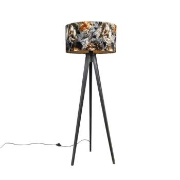 Állólámpa állvány fekete virágmintás árnyékolóval 50 cm - Tripod Classic kép