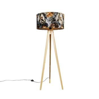 Állólámpa állvány természetes virágmintás árnyékolóval 50 cm - Tripod Classic kép