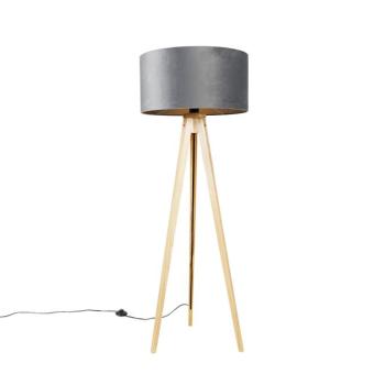 Állólámpa fa talppal, szürke szövetbúrával 50 cm - Tripod Classic kép