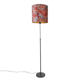 Állólámpa fekete lámpabúrával, páva mintával, piros, 40 cm - Parte kép