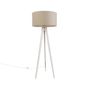 Állólámpa háromlábú állvánnyal, fehér színben, világosbarna szövetbúrával, 50 cm - Tripod Classic kép