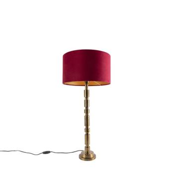 Art Deco asztali lámpa bronz 35 cm bársony árnyékolóval piros - Torre kép