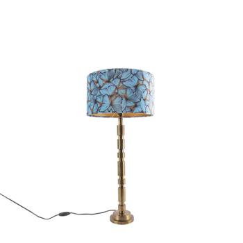 Art Deco asztali lámpa bronz 35 cm-es árnyékolóval, pillangó mintával - Torre kép