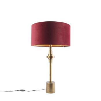Art Deco asztali lámpa bronz bársony árnyalattal piros 50 cm - Diverso kép