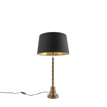 Art Deco asztali lámpa bronz fekete pamut búrával 35 cm - Pisos kép