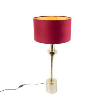Art Deco asztali lámpa piros bársony árnyékolóval 35 cm - Diverso kép