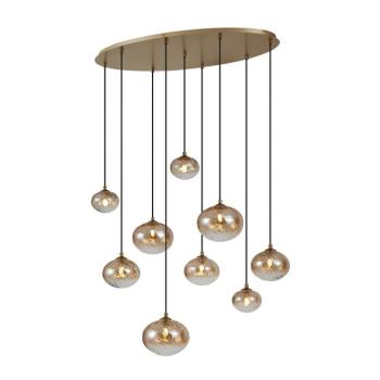 Art Deco függőlámpa arany borostyánszínű üveggel, 9 ágú - Jia kép