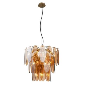Art Deco függőlámpa arany borostyánszínű üveggel ovális 14-lámpás - Mochan kép
