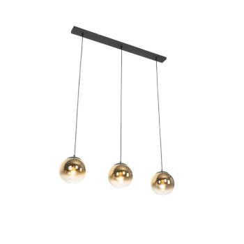 Art Deco függőlámpa fekete aranyszínű üveggel, hosszúkás, 3 lámpás - Pallon kép