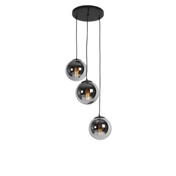 Art Deco függőlámpa fekete füstüveggel 3-lámpás - Pallon kép
