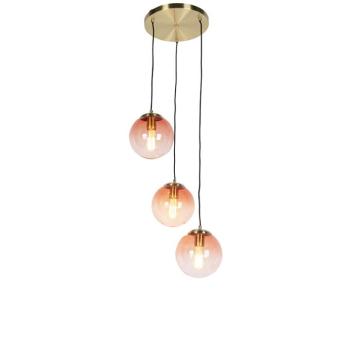 Art Deco függőlámpa sárgarézzel 45 cm 3-lámpás rózsaszín - Pallon kép