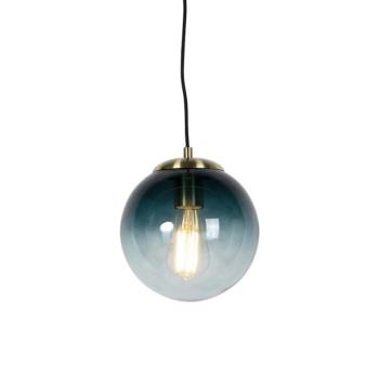 Art Deco függőlámpa sárgarézzel és óceánkék üveggel 20 cm - Pallon kép