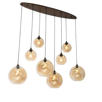 Art Deco függőlámpa sötét bronz színű borostyán üveggel ovális 8-lámpás - Sandra kép