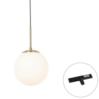 Art Deco hanglamp goud met opaal glas incl. rail adapter zwart 1-fase - Slimline Flore kép