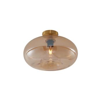 Art Deco mennyezeti lámpa sárga üveggel és rézzel 40 cm - Busa kép