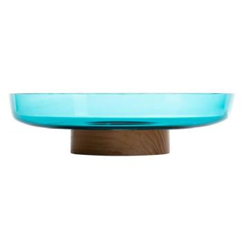 Artemide Bontà tál, türkizkék, Ø 26 cm, üveg, fa kép