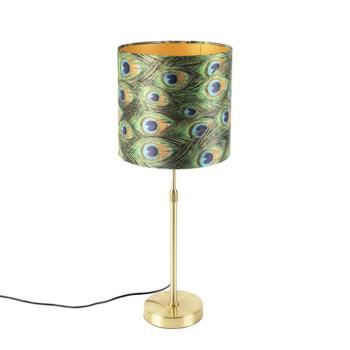 Asztali lámpa arany/bronz, bársony árnyékolóval, páva mintával, 25 cm - Parte kép