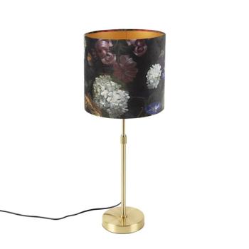 Asztali lámpa arany/bronz bársony árnyékolóval virágmintával 25 cm - Parte kép