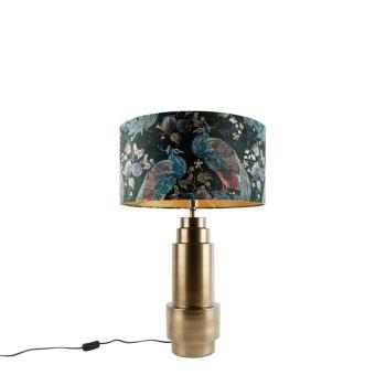 Asztali lámpa bronz bársony árnyalattal páva zölddel és arannyal 50 cm - Bruut kép
