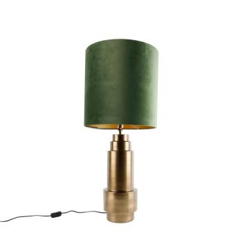 Asztali lámpa bronz bársony lámpabúra zölddel és arannyal 40 cm - Bruut kép