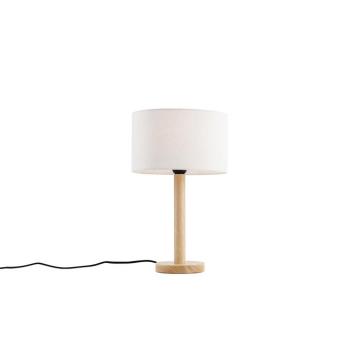 Asztali lámpa fa ovális vászonernyővel fehér 25 cm - Mels kép