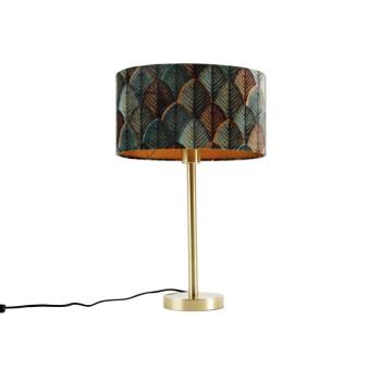 Asztali lámpa sárgaréz ovális bársonyernyővel, levélmintával 35 cm - Simplo kép