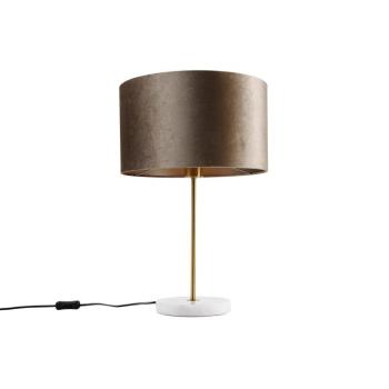 Asztali lámpa sárgaréz taupe bársonyernyővel 35 cm - Kaso kép