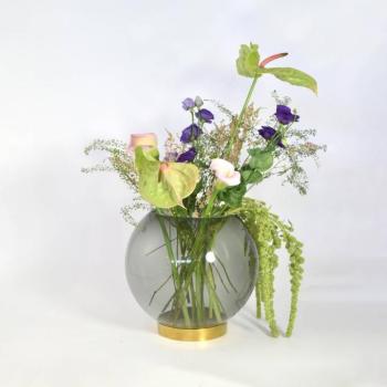 AYTM Globe váz, Ø 17 cm, füstszürke / arany, üveg, rozsdamentes acél kép