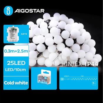  B.V.  kültéri LED lánc 25 LED, 3xAA, 8 funkció, 2,8 m, IP44, hideg fehér  kép