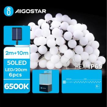  B.V.  LED napelemes dekorációs lánc 50 LED, 8 funkció, 12m, IP65, hideg fehér  kép