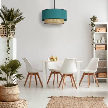 Boho függőlámpa, rattan, textil, bézs/petrol kép