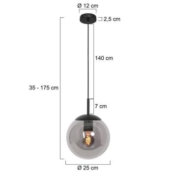 Bollique függőlámpa, fekete, Ø 25 cm, üveg, 1-lámpás, gömb alakú kép