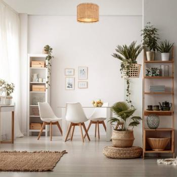 Borra mennyezeti lámpa, natúr szín, Ø 40 cm, szalma, E27 kép