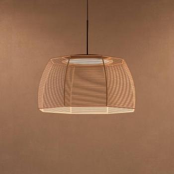 Bover LED-es függesztett lámpa Tanit, Ø 61 cm, fekete/bézs, szövet kép