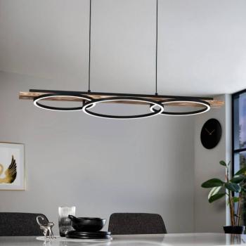 Boyal LED-es függőlámpa, barna, 101 cm hosszú, fa, 3-lámpás. kép